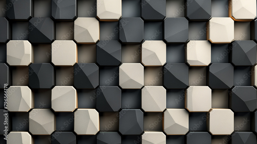 Fototapete Abstract blue background with a seamless pattern of 3D cubes,Colorful Geometric Triangle Mosaic Texture Art