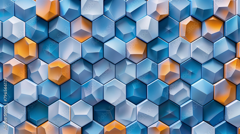 Fototapete abstract blue background with a seamless pattern of 3d cubes,colorful geometric triangle mosaic text