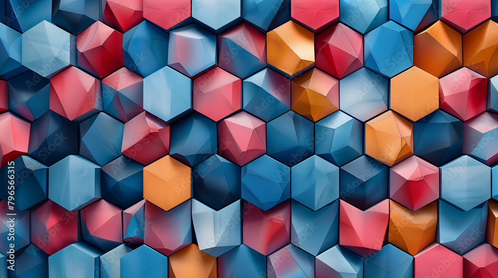 Fototapete abstract blue background with a seamless pattern of 3d cubes,colorful geometric triangle mosaic text