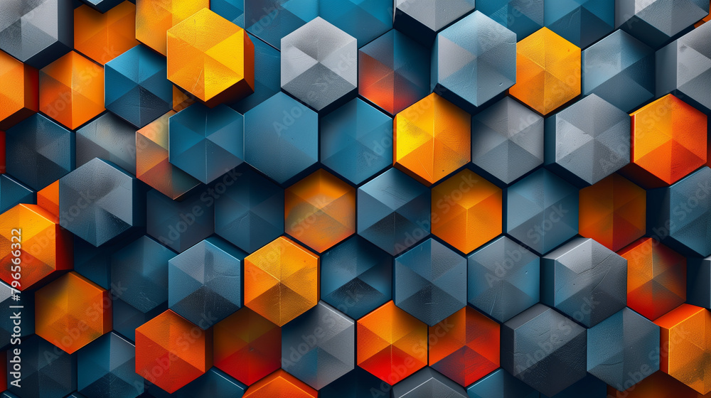 Fototapete abstract blue background with a seamless pattern of 3d cubes,colorful geometric triangle mosaic text