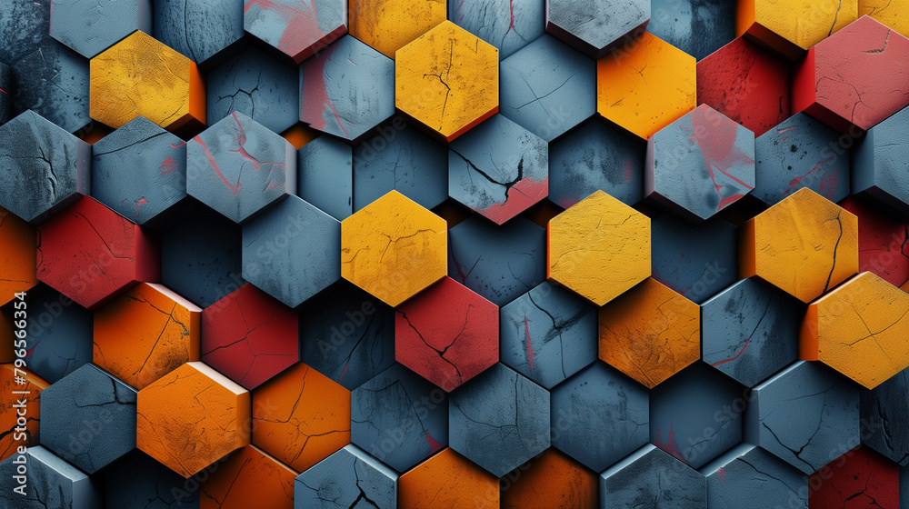 Fototapete Abstract blue background with a seamless pattern of 3D cubes,Colorful Geometric Triangle Mosaic Texture Art