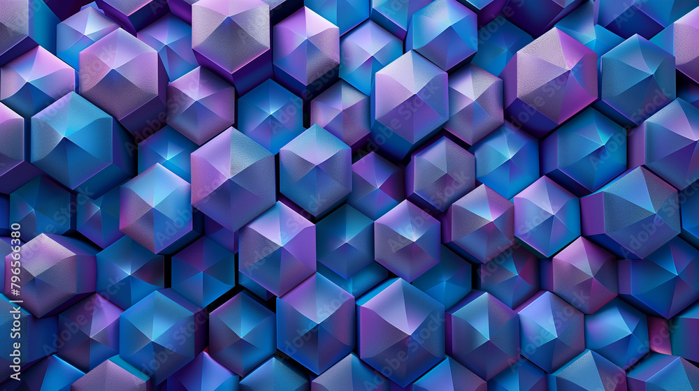 Fototapete abstract blue background with a seamless pattern of 3d cubes,colorful geometric triangle mosaic text