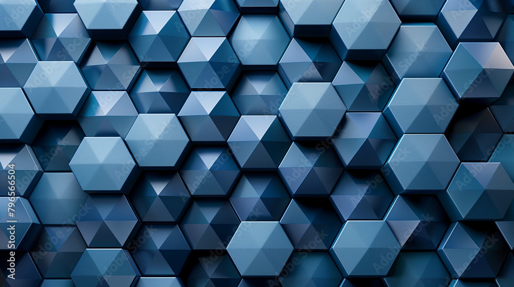 Fototapete Abstract blue background with a seamless pattern of 3D cubes,Colorful Geometric Triangle Mosaic Texture Art