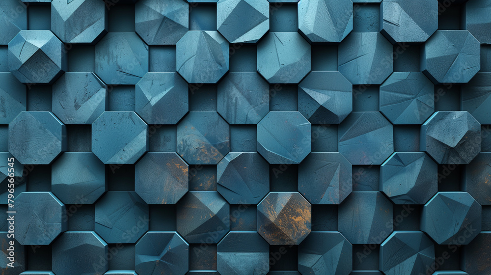 Fototapete abstract blue background with a seamless pattern of 3d cubes,colorful geometric triangle mosaic text