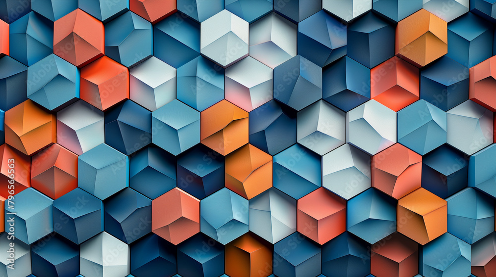 Fototapete abstract blue background with a seamless pattern of 3d cubes,colorful geometric triangle mosaic text