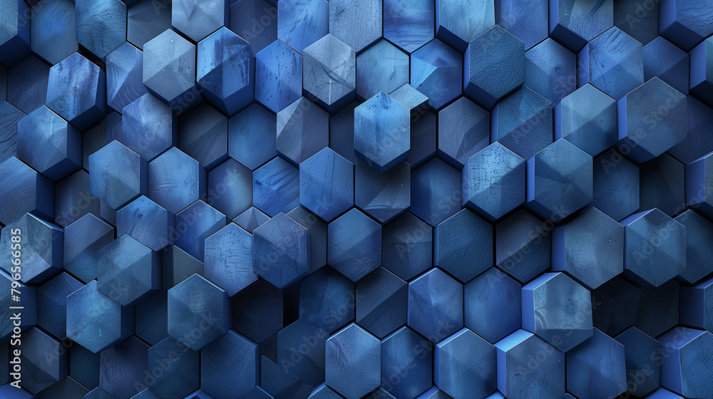 Fototapete abstract blue background with a seamless pattern of 3d cubes,colorful geometric triangle mosaic text