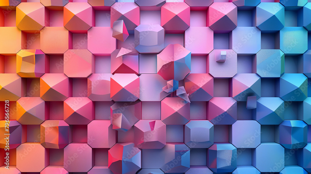 Fototapete abstract blue background with a seamless pattern of 3d cubes,colorful geometric triangle mosaic text