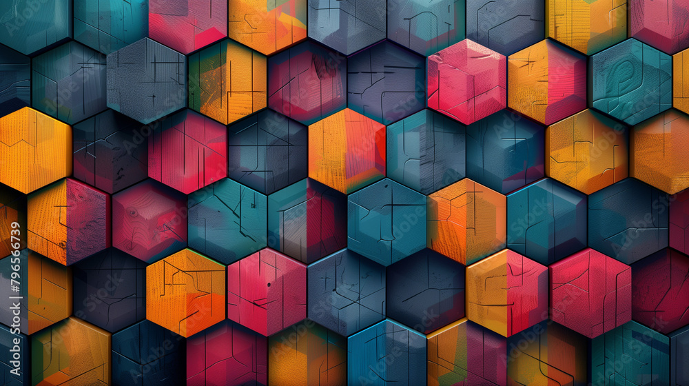 Fototapete abstract blue background with a seamless pattern of 3d cubes,colorful geometric triangle mosaic text