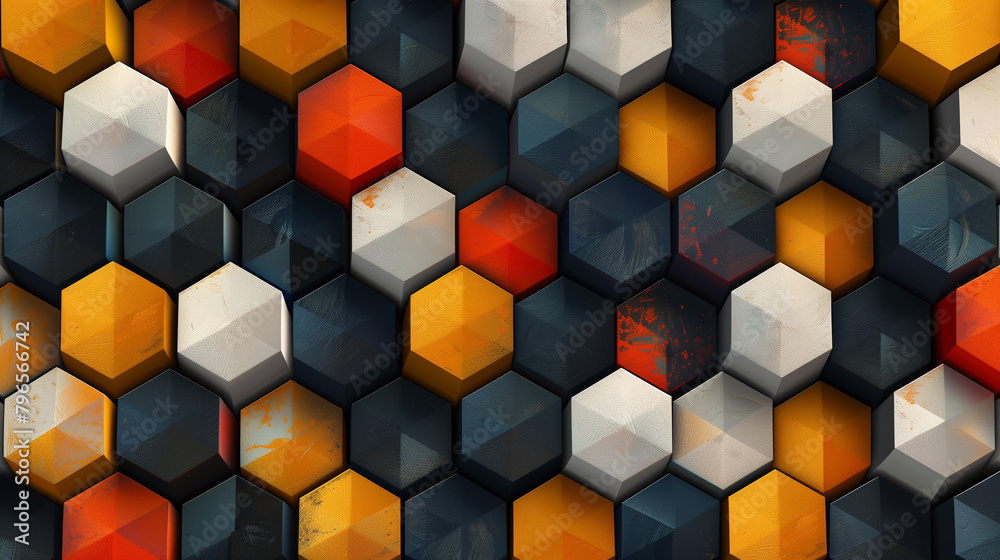 Fototapete Abstract blue background with a seamless pattern of 3D cubes,Colorful Geometric Triangle Mosaic Texture Art