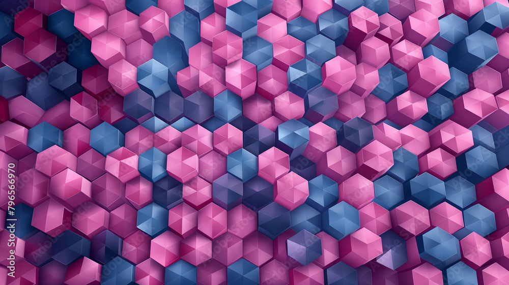 Fototapete Abstract blue background with a seamless pattern of 3D cubes,Colorful Geometric Triangle Mosaic Texture Art