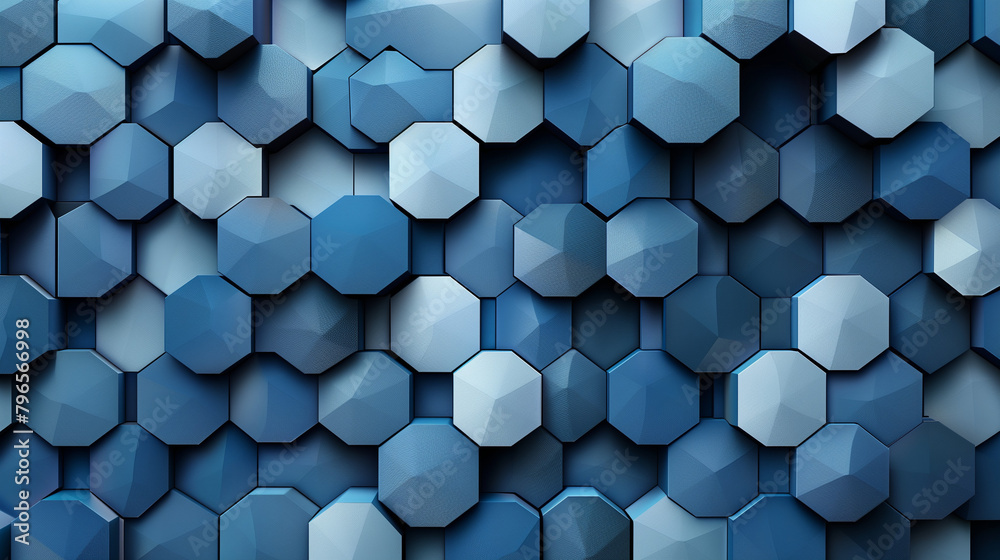 Fototapete Abstract blue background with a seamless pattern of 3D cubes,Colorful Geometric Triangle Mosaic Texture Art