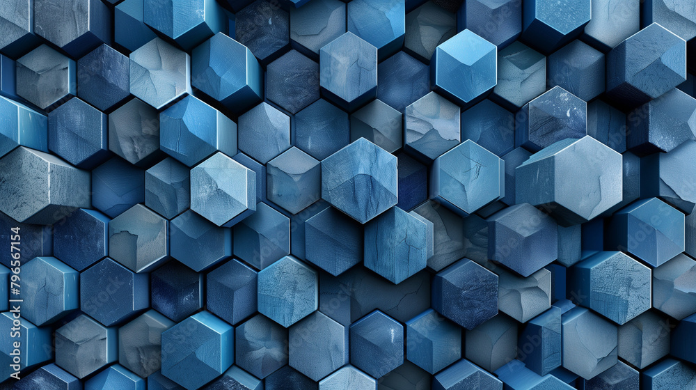 Fototapete abstract blue background with a seamless pattern of 3d cubes,colorful geometric triangle mosaic text