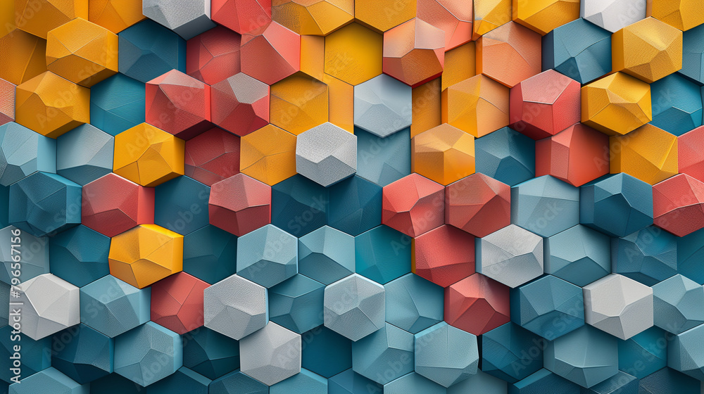 Fototapete abstract blue background with a seamless pattern of 3d cubes,colorful geometric triangle mosaic text