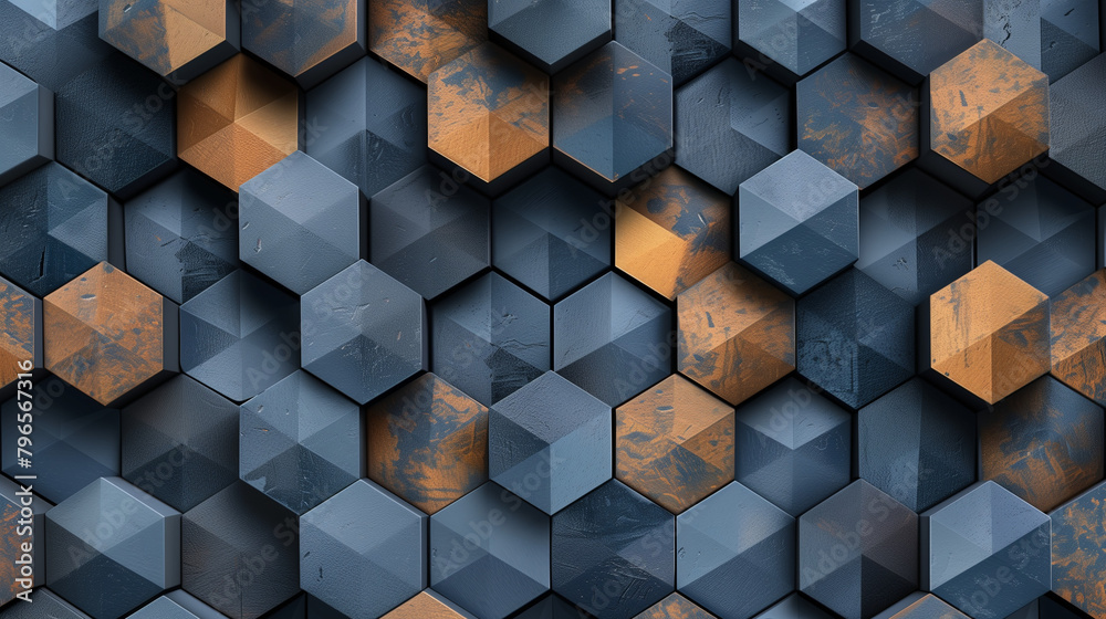 Fototapete abstract blue background with a seamless pattern of 3d cubes,colorful geometric triangle mosaic text
