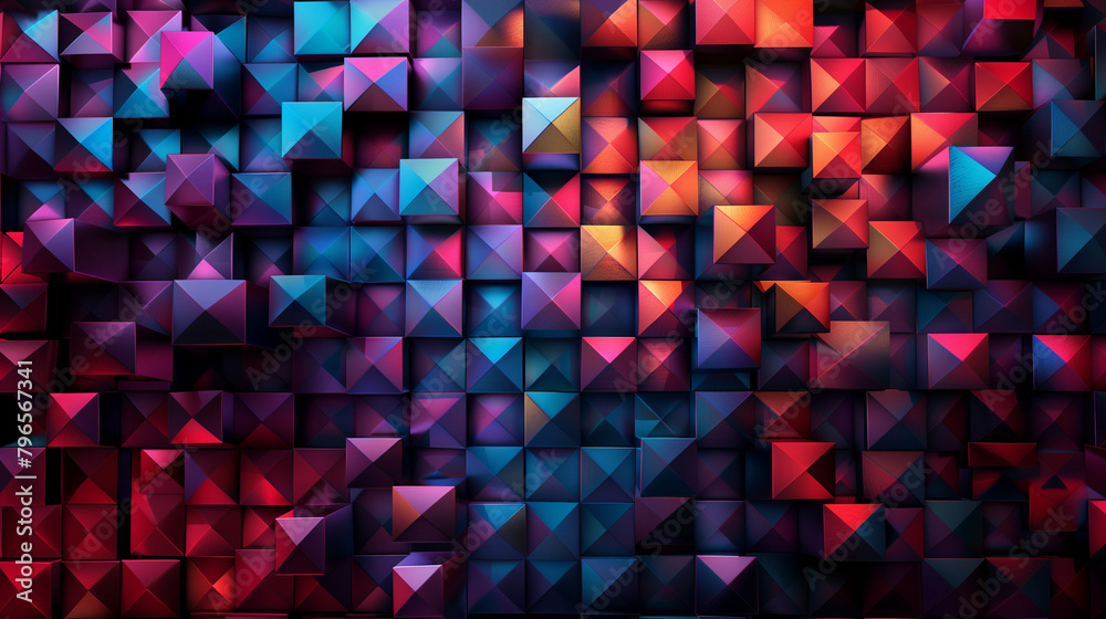 Fototapete abstract blue background with a seamless pattern of 3d cubes,colorful geometric triangle mosaic text