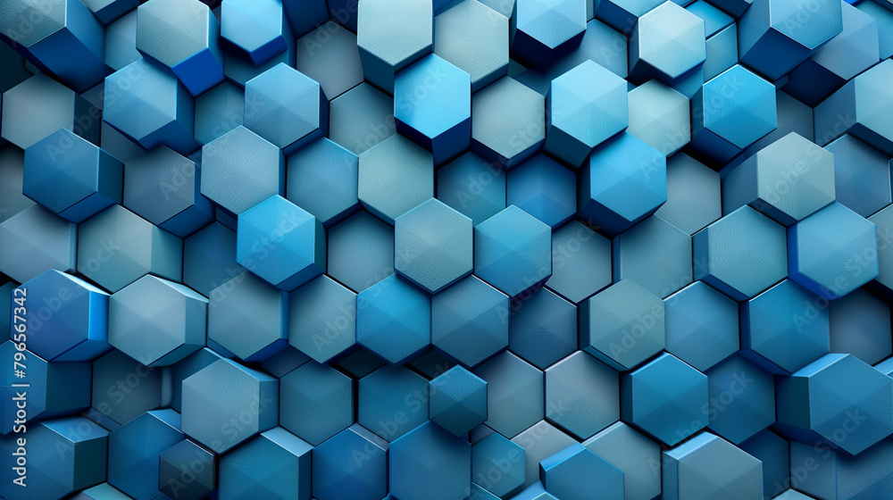 Fototapete Abstract blue background with a seamless pattern of 3D cubes,Colorful Geometric Triangle Mosaic Texture Art