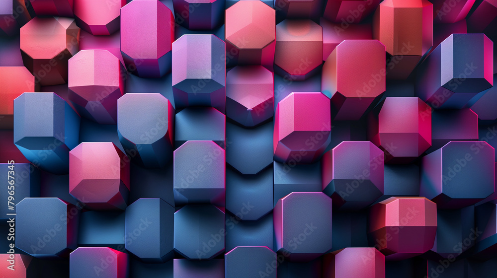 Fototapete abstract blue background with a seamless pattern of 3d cubes,colorful geometric triangle mosaic text