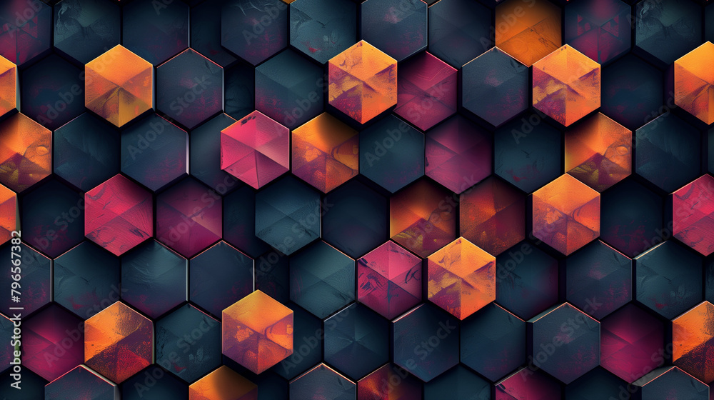 Fototapete abstract blue background with a seamless pattern of 3d cubes,colorful geometric triangle mosaic text