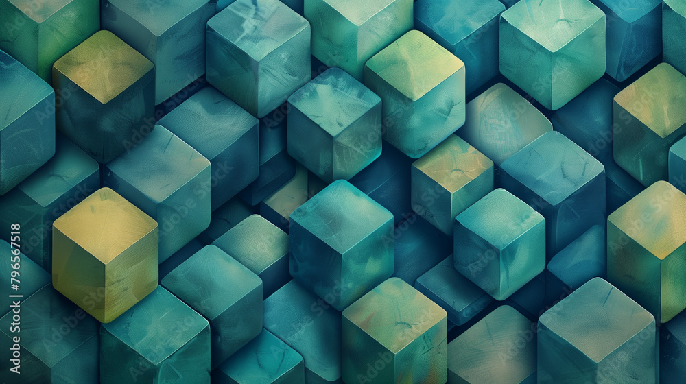 Fototapete abstract blue background with a seamless pattern of 3d cubes,colorful geometric triangle mosaic text