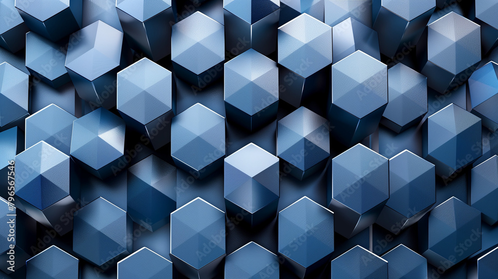Fototapete abstract blue background with a seamless pattern of 3d cubes,colorful geometric triangle mosaic text