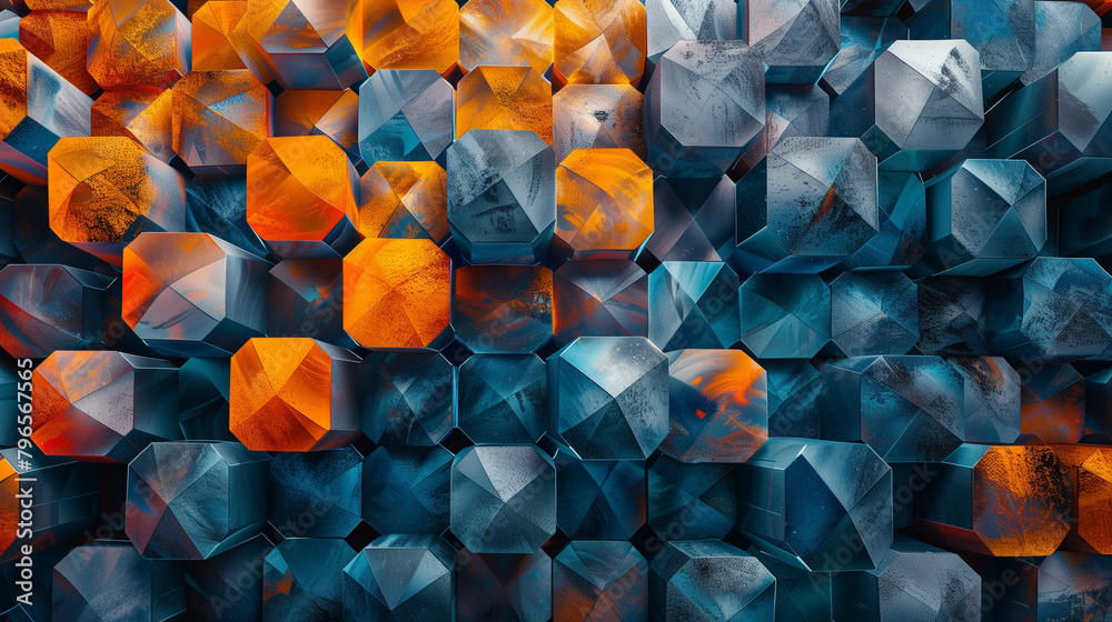 Fototapete abstract blue background with a seamless pattern of 3d cubes,colorful geometric triangle mosaic text