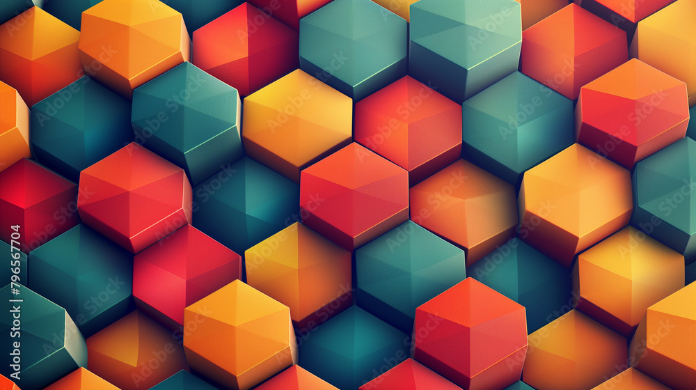 Fototapete Abstract blue background with a seamless pattern of 3D cubes,Colorful Geometric Triangle Mosaic Texture Art