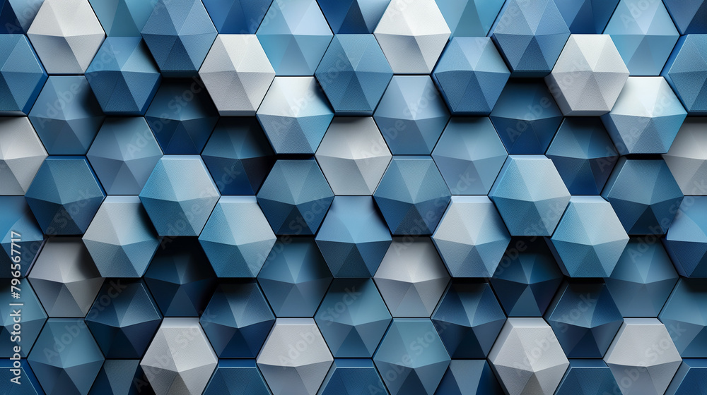 Fototapete abstract blue background with a seamless pattern of 3d cubes,colorful geometric triangle mosaic text
