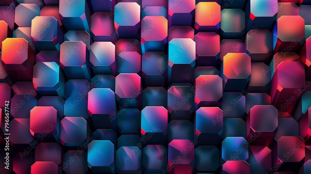 Fototapete abstract blue background with a seamless pattern of 3d cubes,colorful geometric triangle mosaic text
