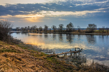 Scenic view of Seversky Donets river in the countryside on a spring morning. Landscape of Siverskyi...