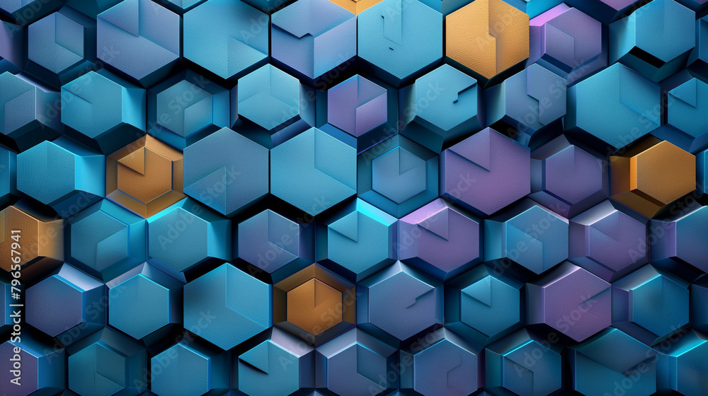 Fototapete abstract blue background with a seamless pattern of 3d cubes,colorful geometric triangle mosaic text