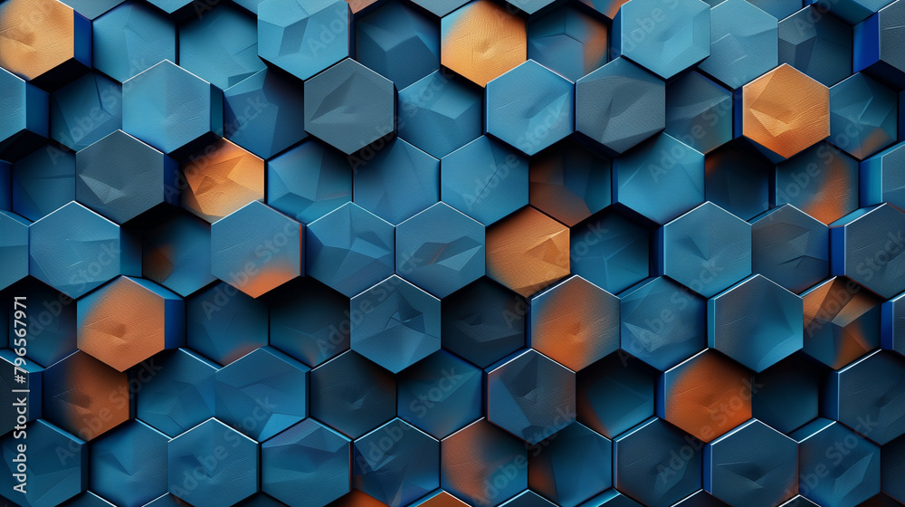 Fototapete abstract blue background with a seamless pattern of 3d cubes,colorful geometric triangle mosaic text