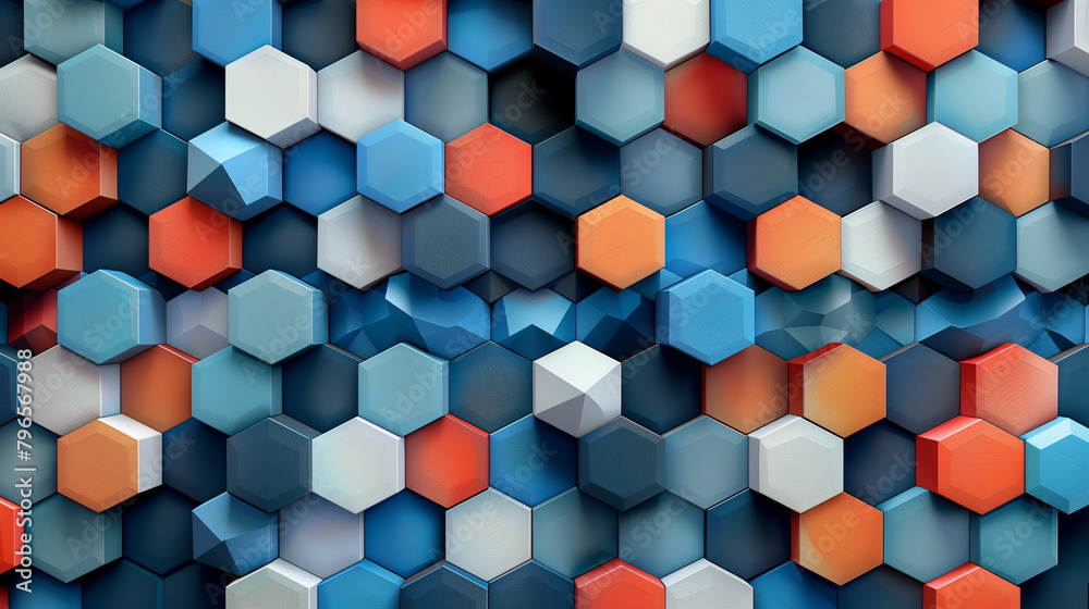 Fototapete Abstract blue background with a seamless pattern of 3D cubes,Colorful Geometric Triangle Mosaic Texture Art