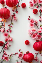 Chinese new year floral decoration on white background
