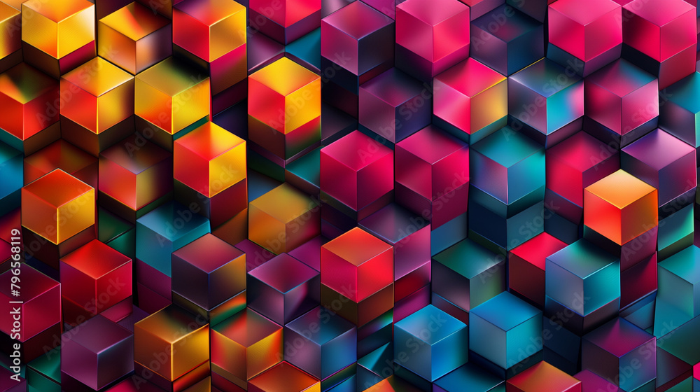 Fototapete Abstract blue background with a seamless pattern of 3D cubes,Colorful Geometric Triangle Mosaic Texture Art