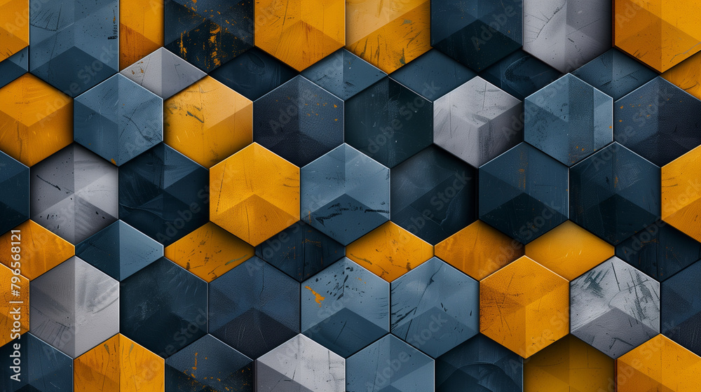Fototapete abstract blue background with a seamless pattern of 3d cubes,colorful geometric triangle mosaic text