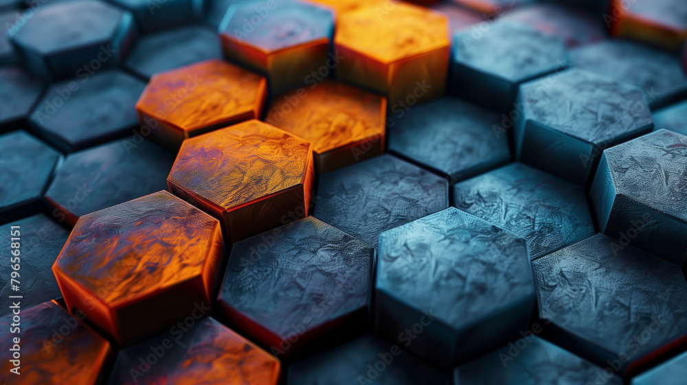 Fototapete Abstract blue background with a seamless pattern of 3D cubes,Colorful Geometric Triangle Mosaic Texture Art