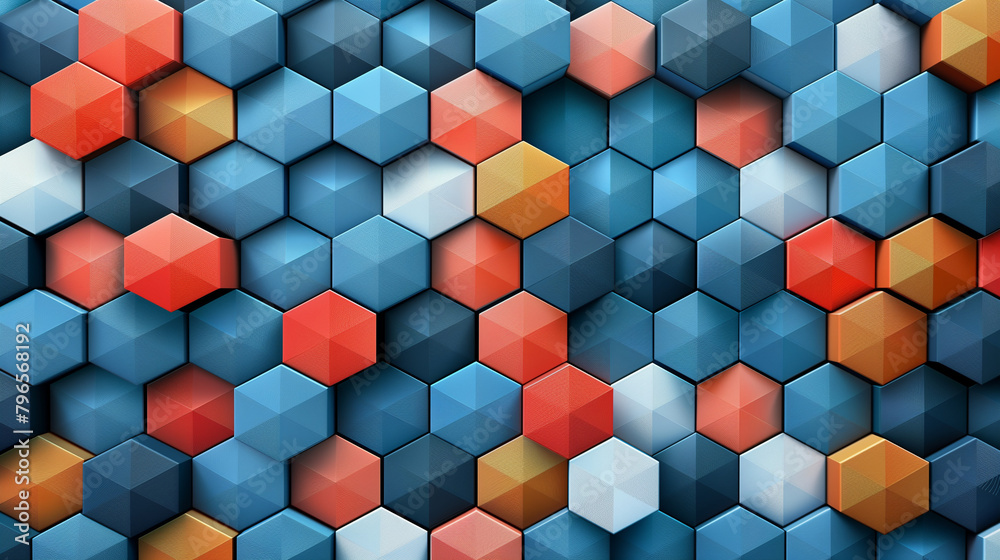 Fototapete Abstract blue background with a seamless pattern of 3D cubes,Colorful Geometric Triangle Mosaic Texture Art
