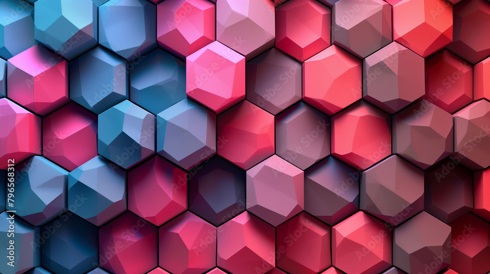 Fototapete Abstract blue background with a seamless pattern of 3D cubes,Colorful Geometric Triangle Mosaic Texture Art