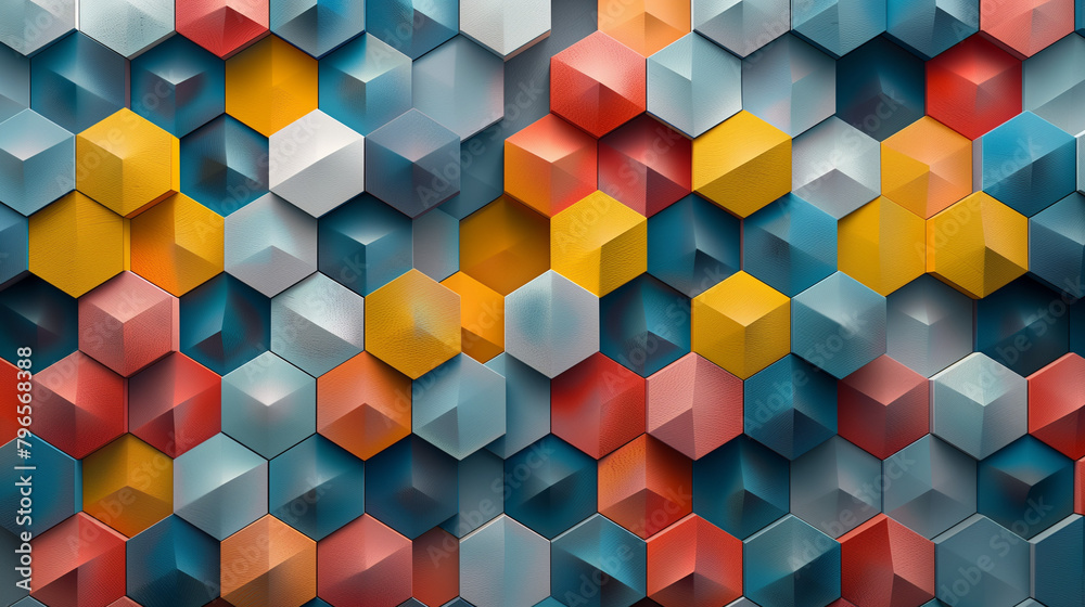 Fototapete abstract blue background with a seamless pattern of 3d cubes,colorful geometric triangle mosaic text