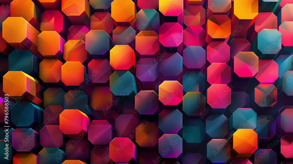 Fototapete abstract blue background with a seamless pattern of 3d cubes,colorful geometric triangle mosaic text