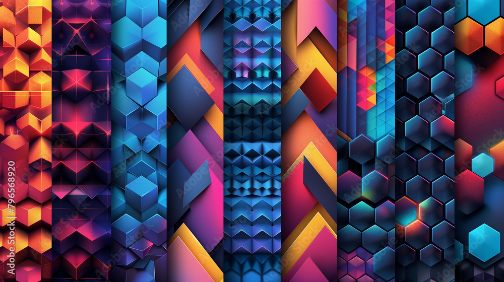 Fototapete abstract blue background with a seamless pattern of 3d cubes,colorful geometric triangle mosaic text