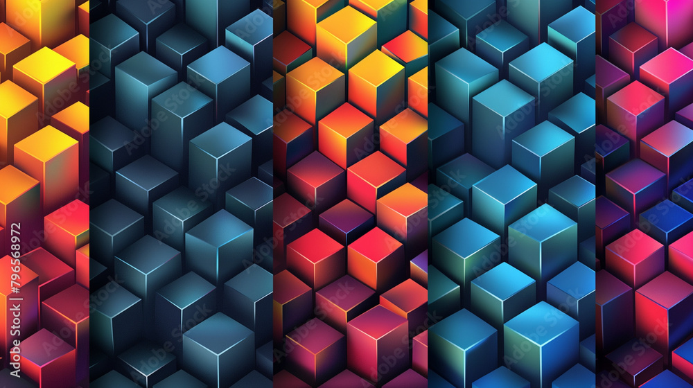 Fototapete abstract blue background with a seamless pattern of 3d cubes,colorful geometric triangle mosaic text