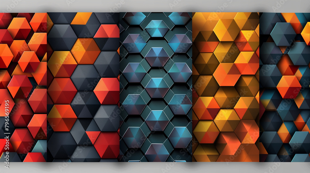 Fototapete Abstract blue background with a seamless pattern of 3D cubes,Colorful Geometric Triangle Mosaic Texture Art