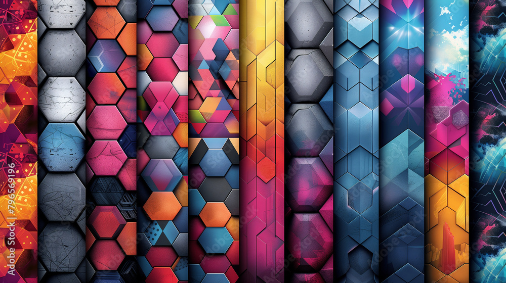 Fototapete Abstract blue background with a seamless pattern of 3D cubes,Colorful Geometric Triangle Mosaic Texture Art