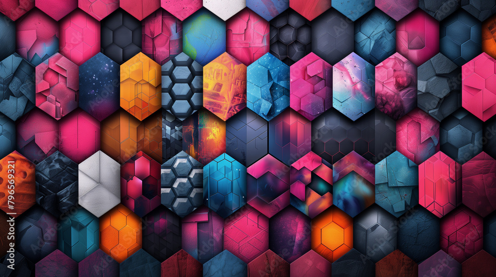 Fototapete Abstract blue background with a seamless pattern of 3D cubes,Colorful Geometric Triangle Mosaic Texture Art