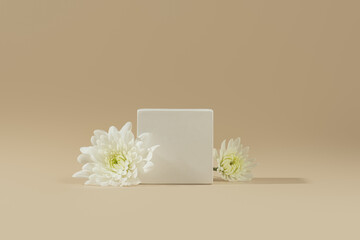 white square podium with flowers