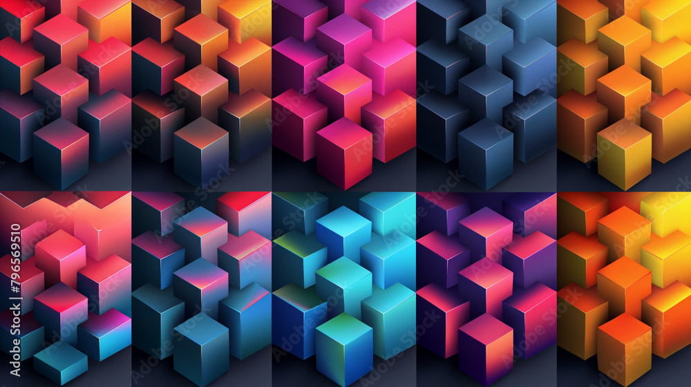 Fototapete abstract blue background with a seamless pattern of 3d cubes,colorful geometric triangle mosaic text