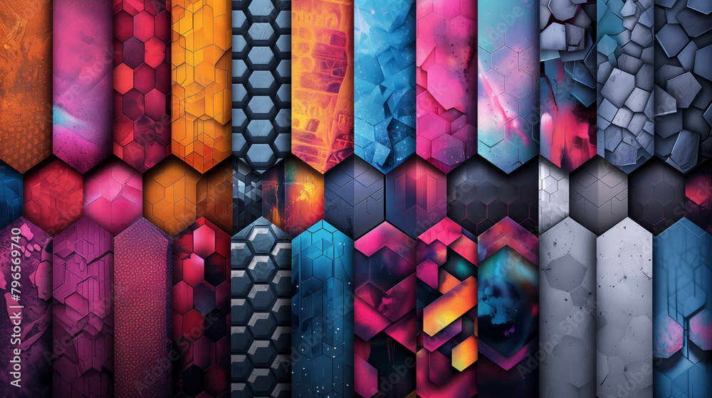 Fototapete Abstract blue background with a seamless pattern of 3D cubes,Colorful Geometric Triangle Mosaic Texture Art