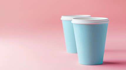 blue paper cup mockup on pink background