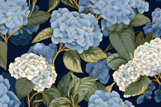 Blue hydrangea art pattern flower